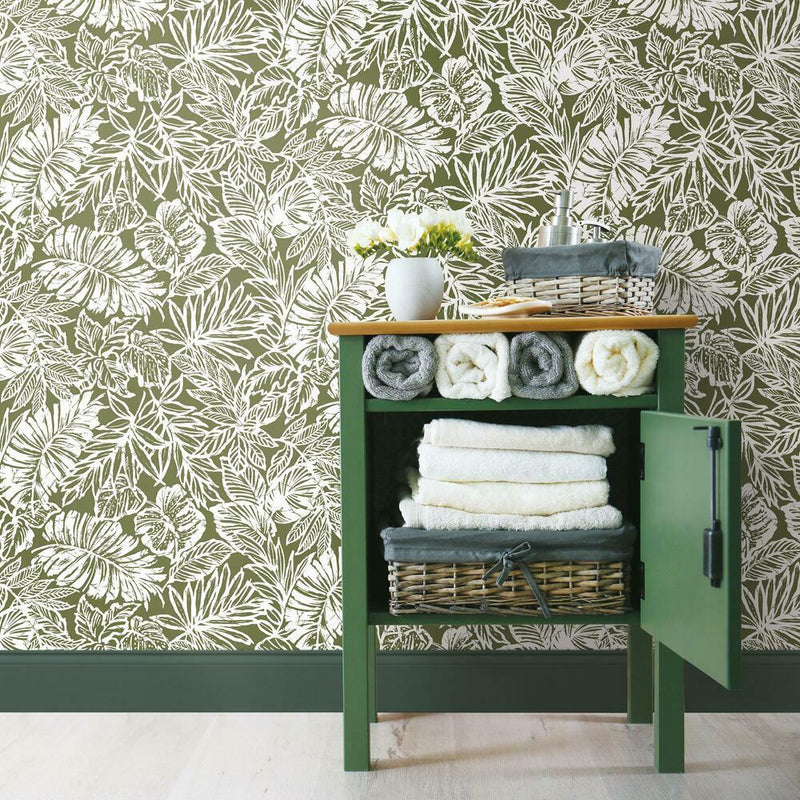 Batik Tropical Leaf Peel and Stick Wallpaper Peel and Stick Wallpaper RoomMates   