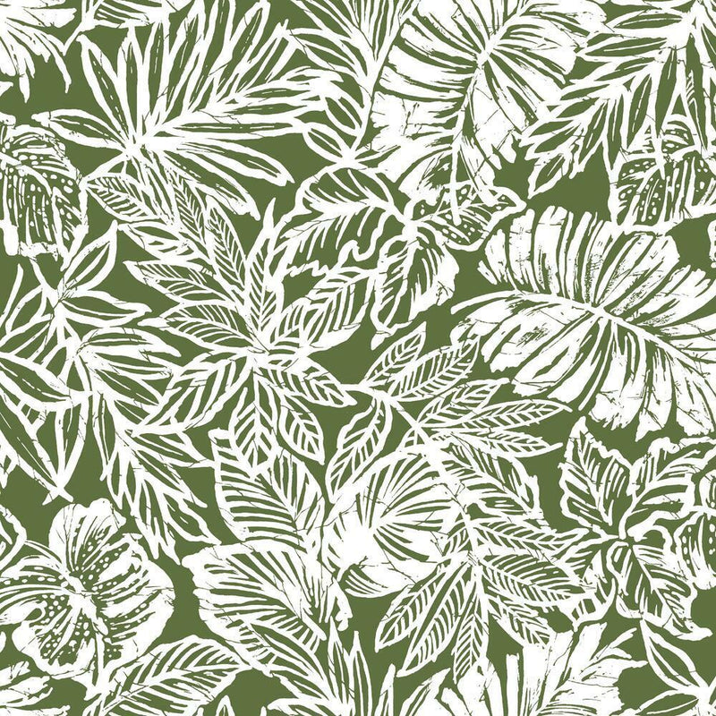 Batik Tropical Leaf Peel and Stick Wallpaper Peel and Stick Wallpaper RoomMates Roll Green 