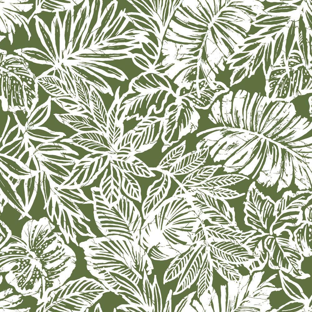 Batik Tropical Leaf Peel and Stick Wallpaper Peel and Stick Wallpaper RoomMates Roll Green 