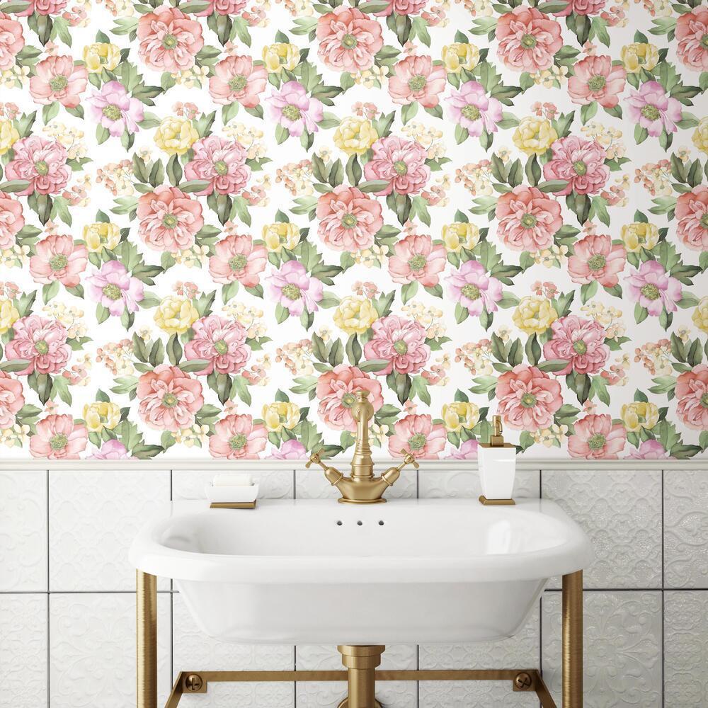 Watercolor Floral Bouquet Peel and Stick Wallpaper Peel and Stick Wallpaper RoomMates   