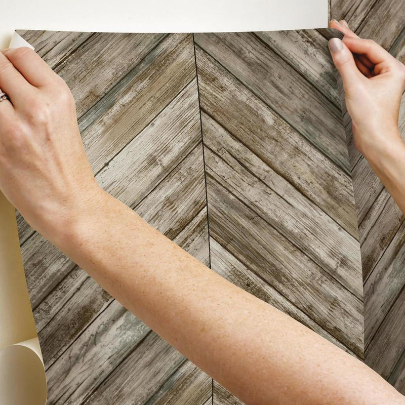 Herringbone Wood Boards Peel and Stick Wallpaper Peel and Stick Wallpaper RoomMates   