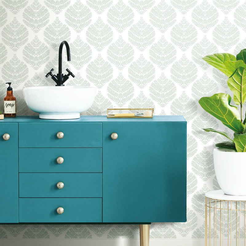 Hygge Fern Damask Peel and Stick Wallpaper Peel and Stick Wallpaper RoomMates   