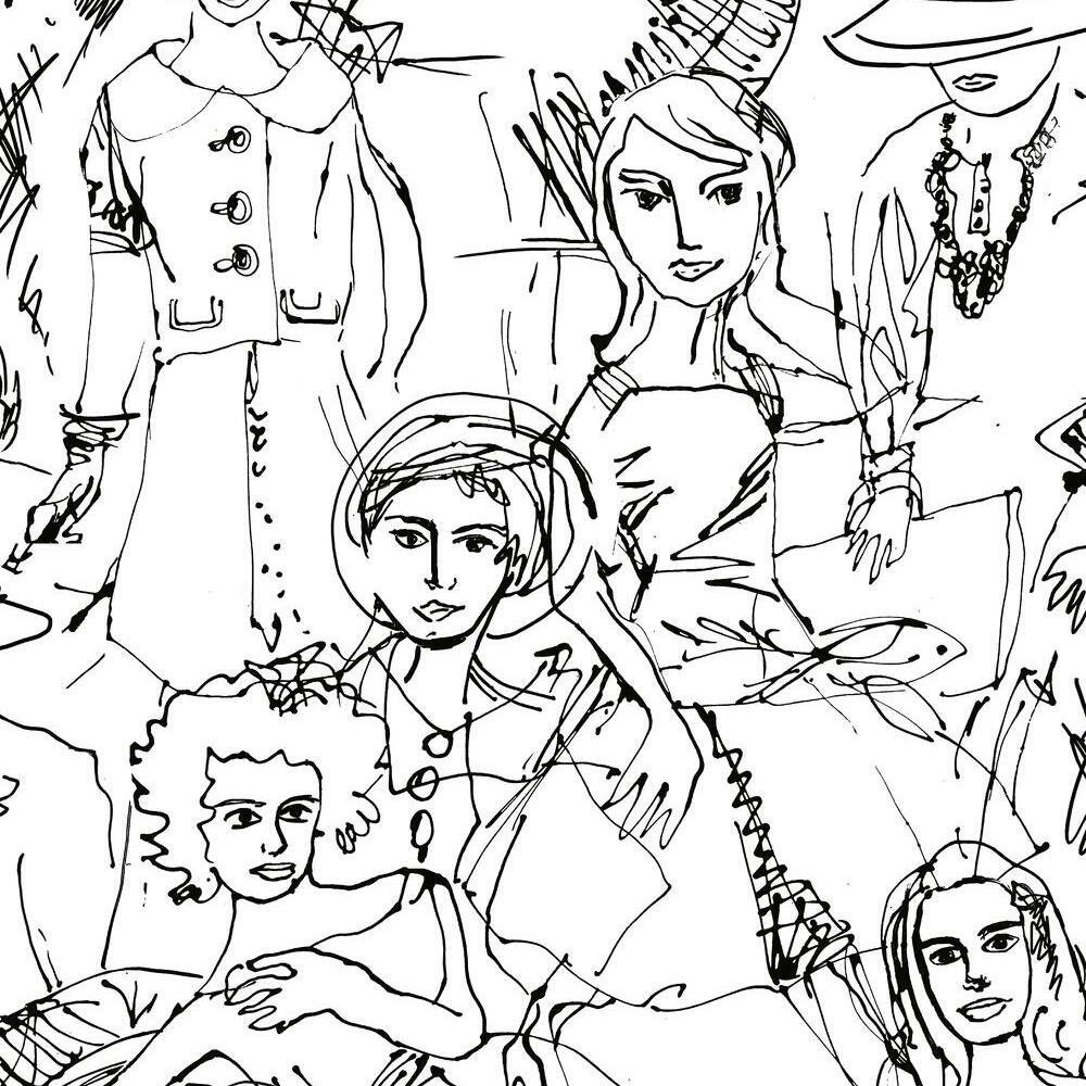 Vogue Sketches Peel and Stick Wallpaper Peel and Stick Wallpaper RoomMates Roll Black 