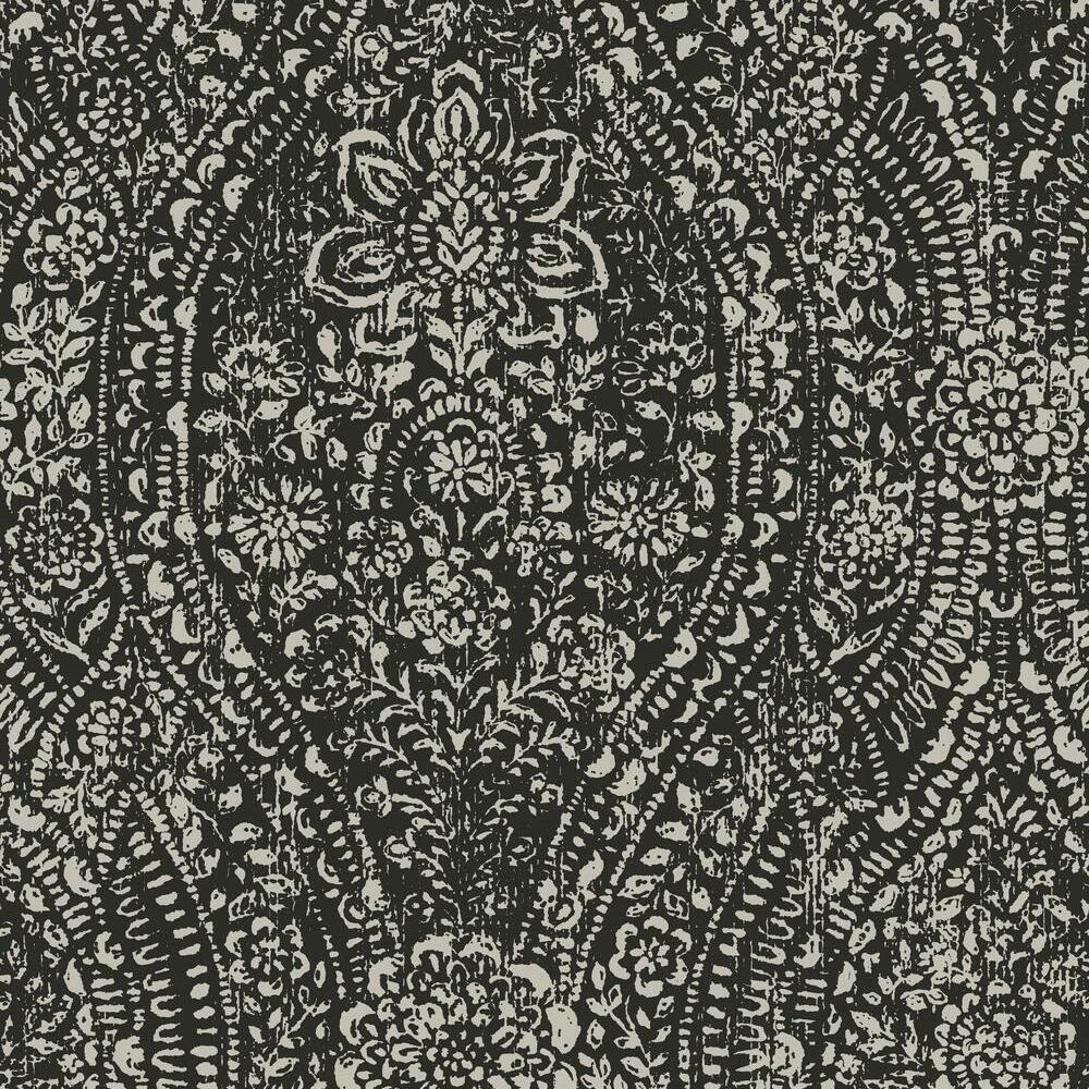 Ornate Ogee Peel and Stick Wallpaper Peel and Stick Wallpaper RoomMates Roll Black 