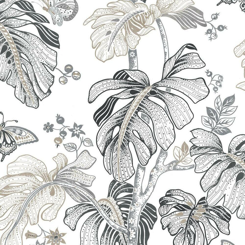 Boho Palm Peel and Stick Wallpaper Peel and Stick Wallpaper RoomMates Roll Grey 
