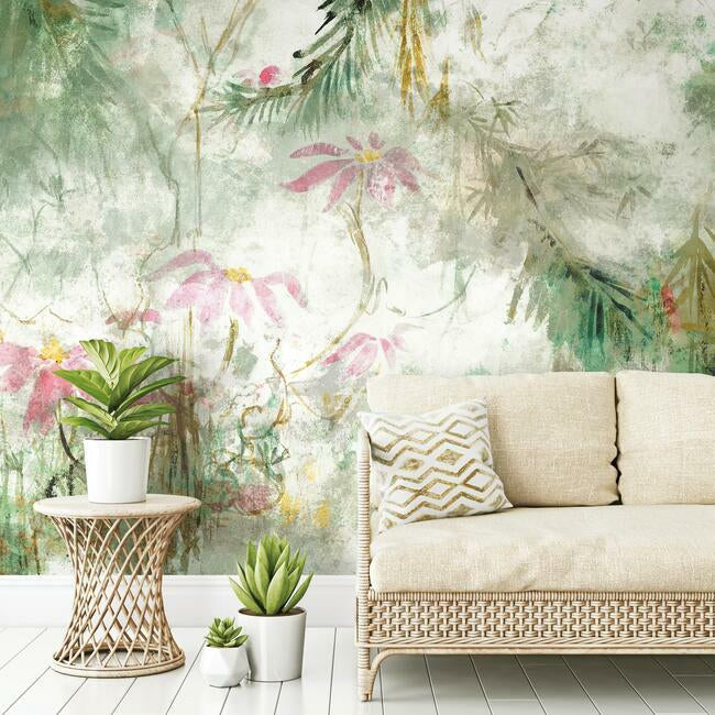 Jungle Lily Peel and Stick Mural Wall Mural RoomMates   
