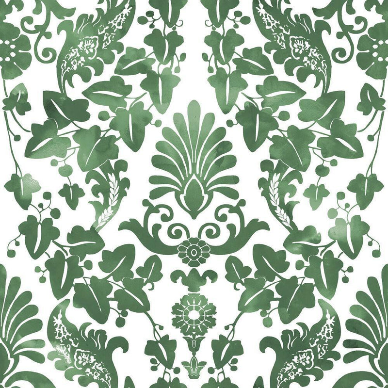 Vine Damask Peel and Stick Wallpaper Peel and Stick Wallpaper RoomMates Roll Green 