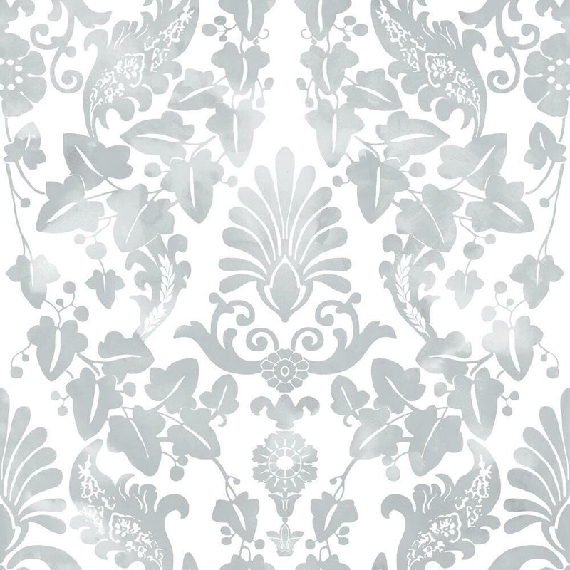 Vine Damask Peel and Stick Wallpaper Peel and Stick Wallpaper RoomMates Roll Grey 