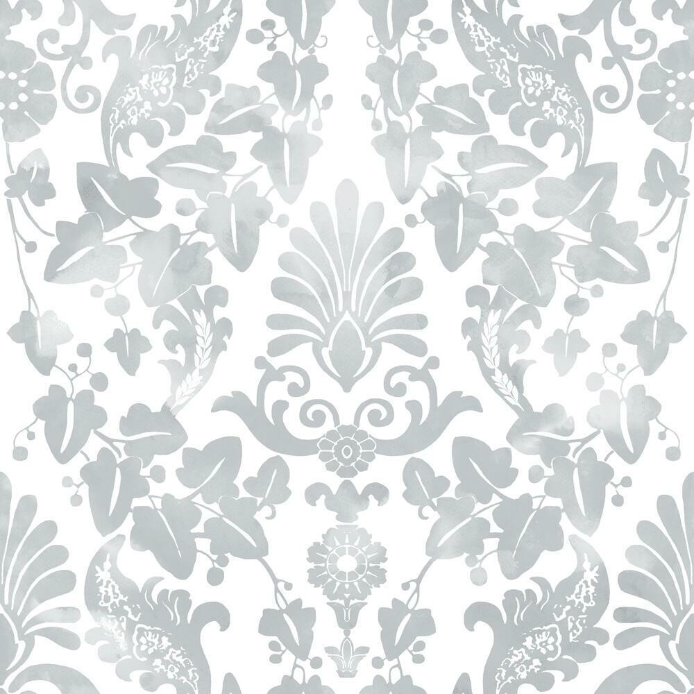 Vine Damask Peel and Stick Wallpaper Peel and Stick Wallpaper RoomMates Roll Grey 