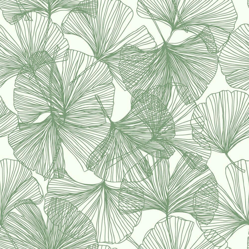 Ginkgo Leaves Peel and Stick Wallpaper Peel and Stick Wallpaper RoomMates Roll Green 