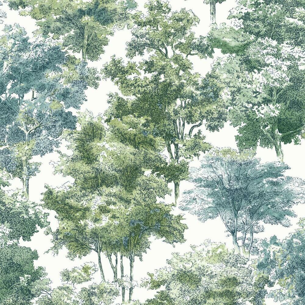 Old World Trees Peel and Stick Wallpaper Peel and Stick Wallpaper RoomMates Roll Green 