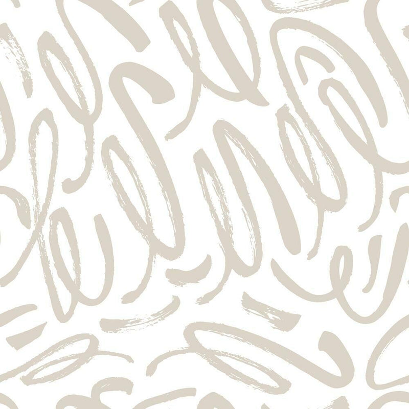 Curly Strokes Peel and Stick Wallpaper Peel and Stick Wallpaper RoomMates Roll Taupe 
