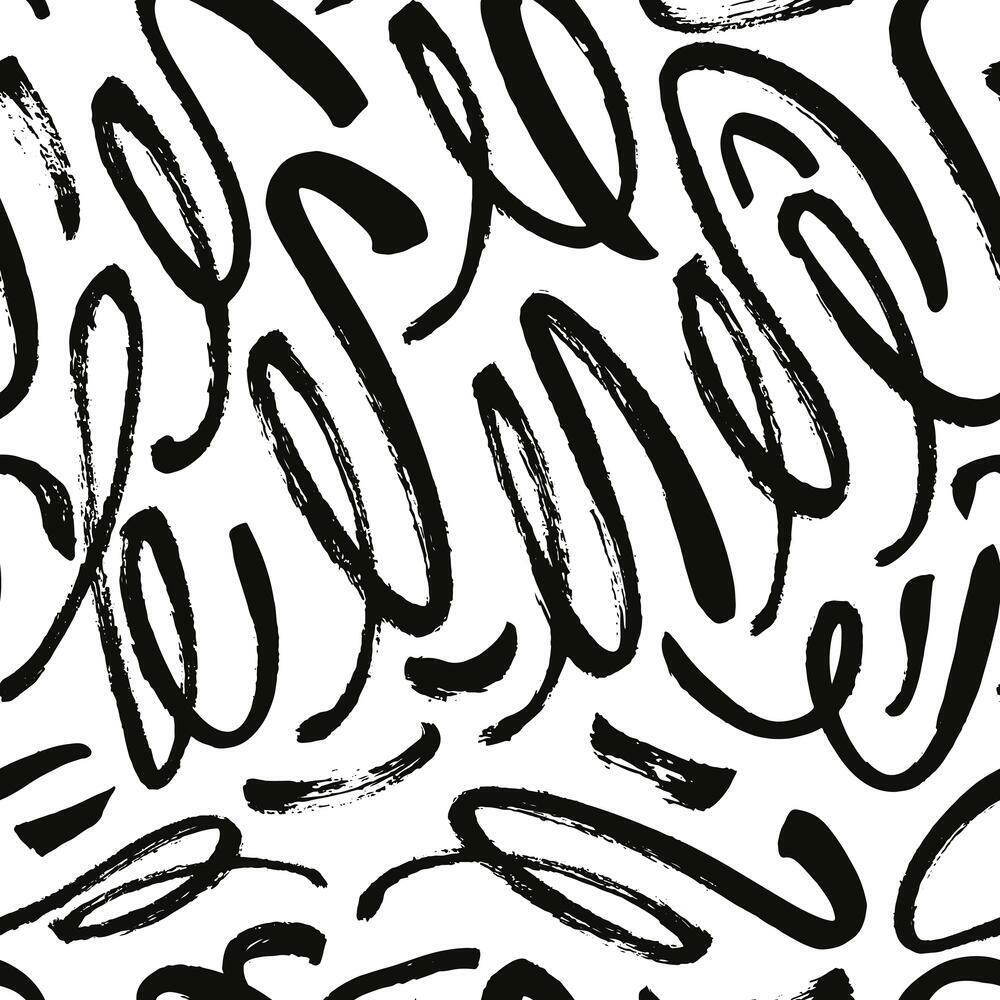 Curly Strokes Peel and Stick Wallpaper Peel and Stick Wallpaper RoomMates Roll Black 