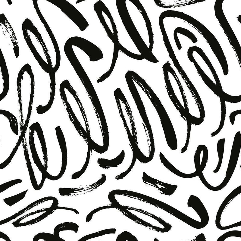 Curly Strokes Peel and Stick Wallpaper Peel and Stick Wallpaper RoomMates Roll Black 