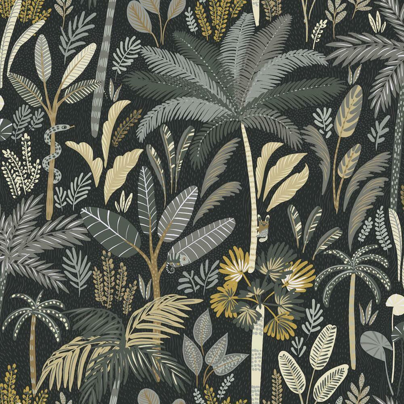 Tropical Eden Peel and Stick Wallpaper Peel and Stick Wallpaper RoomMates Roll Black 