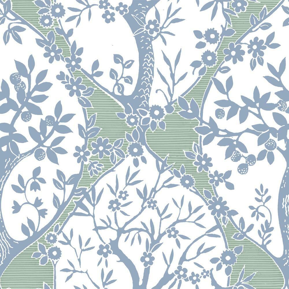 Tree and Vine Ogee Peel and Stick Wallpaper Peel and Stick Wallpaper RoomMates Sample Blue 