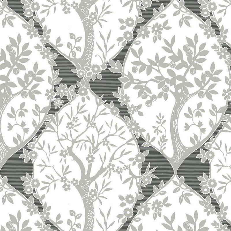 Tree and Vine Ogee Peel and Stick Wallpaper Peel and Stick Wallpaper RoomMates Roll Grey 