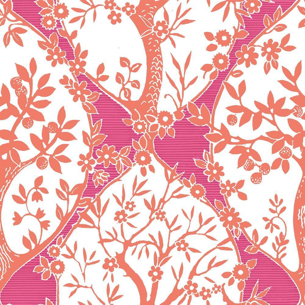 Tree and Vine Ogee Peel and Stick Wallpaper Peel and Stick Wallpaper RoomMates Roll Pink 