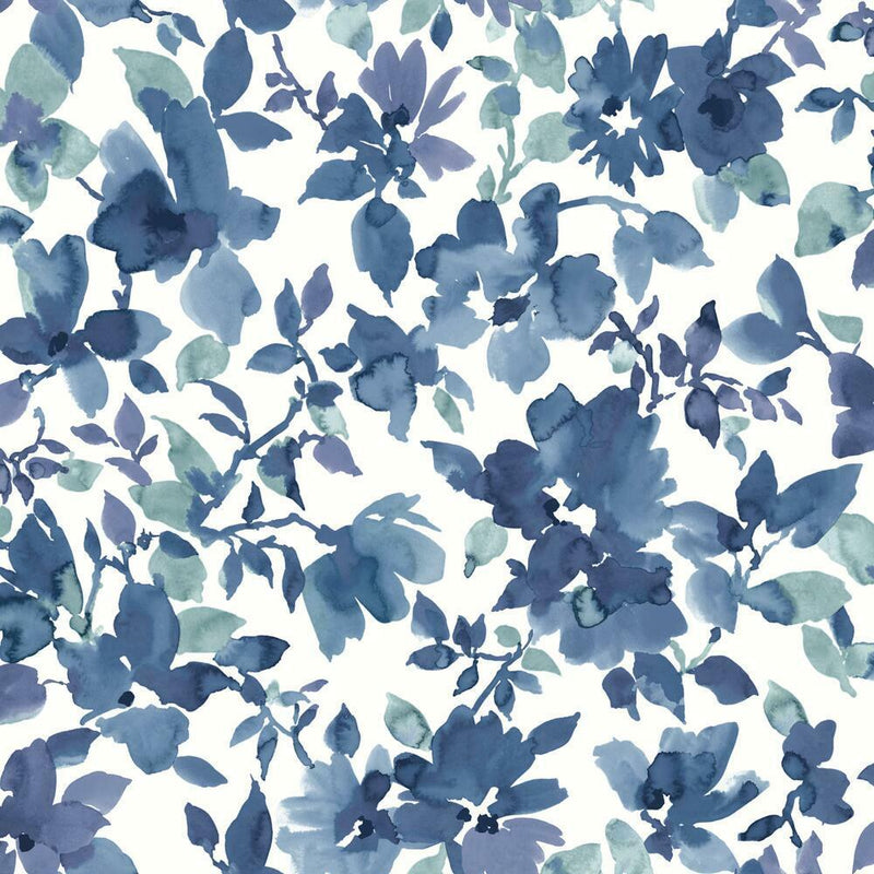 Watercolor Floral Peel and Stick Wallpaper Peel and Stick Wallpaper RoomMates Roll Blue 