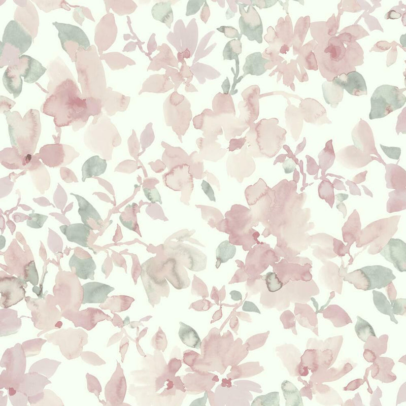 Watercolor Floral Peel and Stick Wallpaper Peel and Stick Wallpaper RoomMates Roll Light Pink 