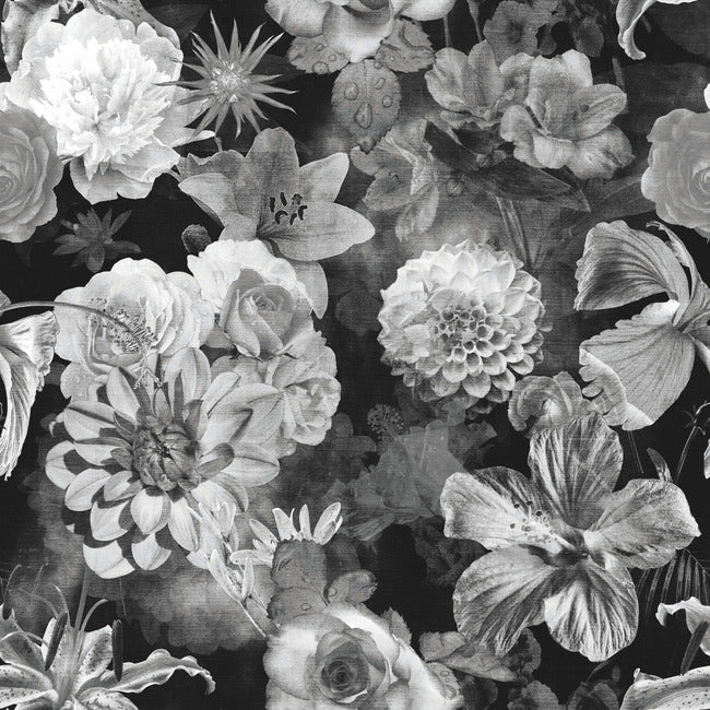 Vintage Floral Blooms Peel and Stick Wallpaper Peel and Stick Wallpaper RoomMates Roll Black 