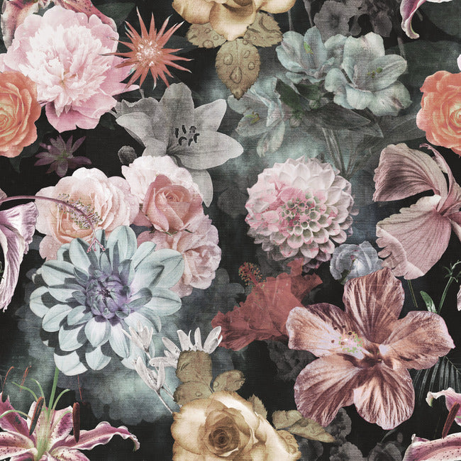 Vintage Floral Blooms Peel and Stick Wallpaper Peel and Stick Wallpaper RoomMates Roll Pink 