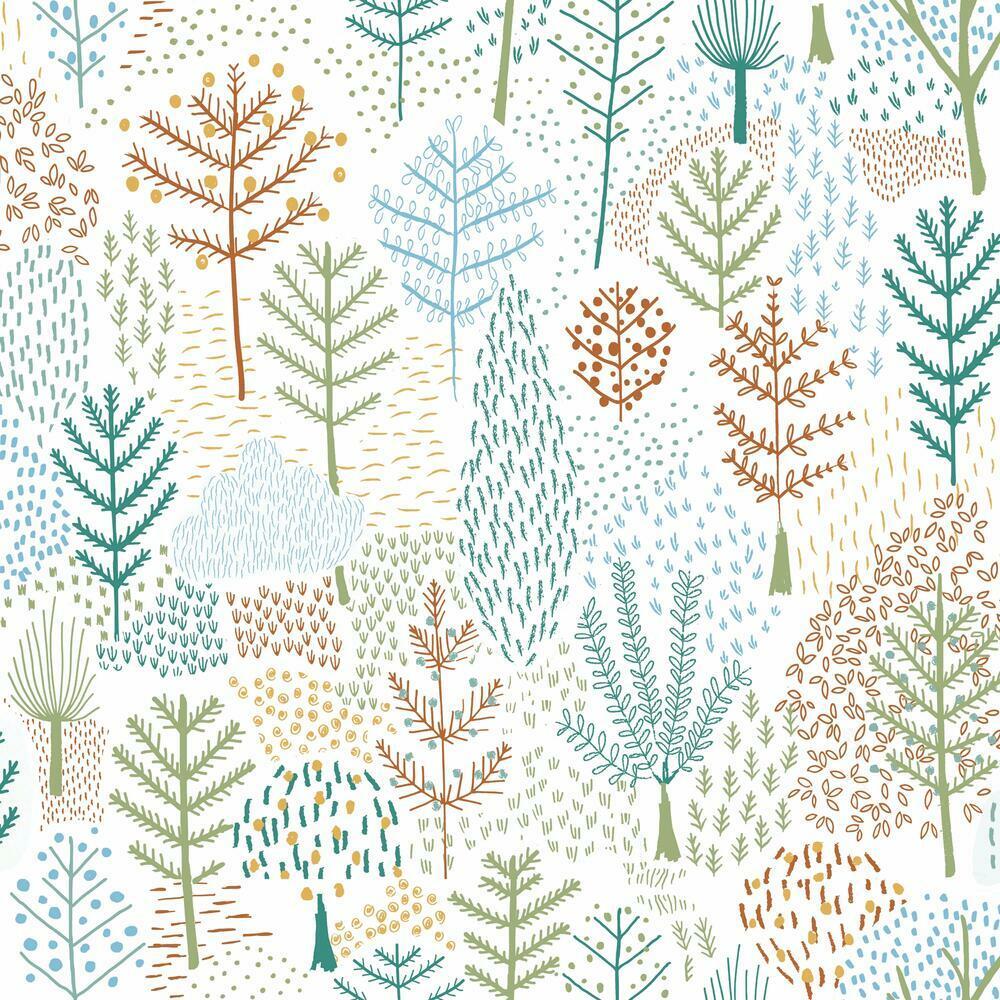 Folklore Trees Peel and Stick Wallpaper Peel and Stick Wallpaper RoomMates Roll Blue 