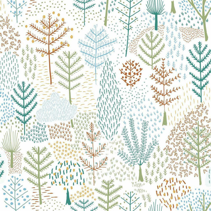 Folklore Trees Peel and Stick Wallpaper Peel and Stick Wallpaper RoomMates Roll Blue 