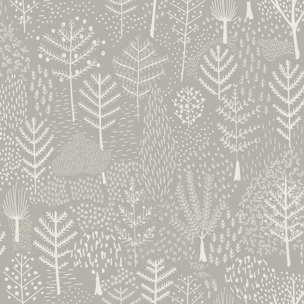 Folklore Trees Peel and Stick Wallpaper Peel and Stick Wallpaper RoomMates Roll Taupe 
