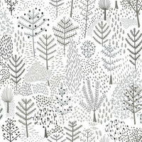 Folklore Trees Peel and Stick Wallpaper Peel and Stick Wallpaper RoomMates Roll Grey 