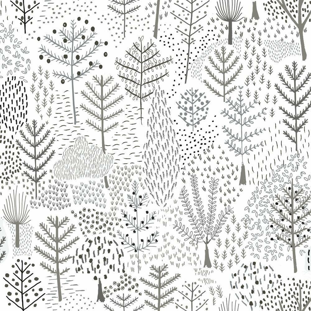 Folklore Trees Peel and Stick Wallpaper Peel and Stick Wallpaper RoomMates Roll Grey 