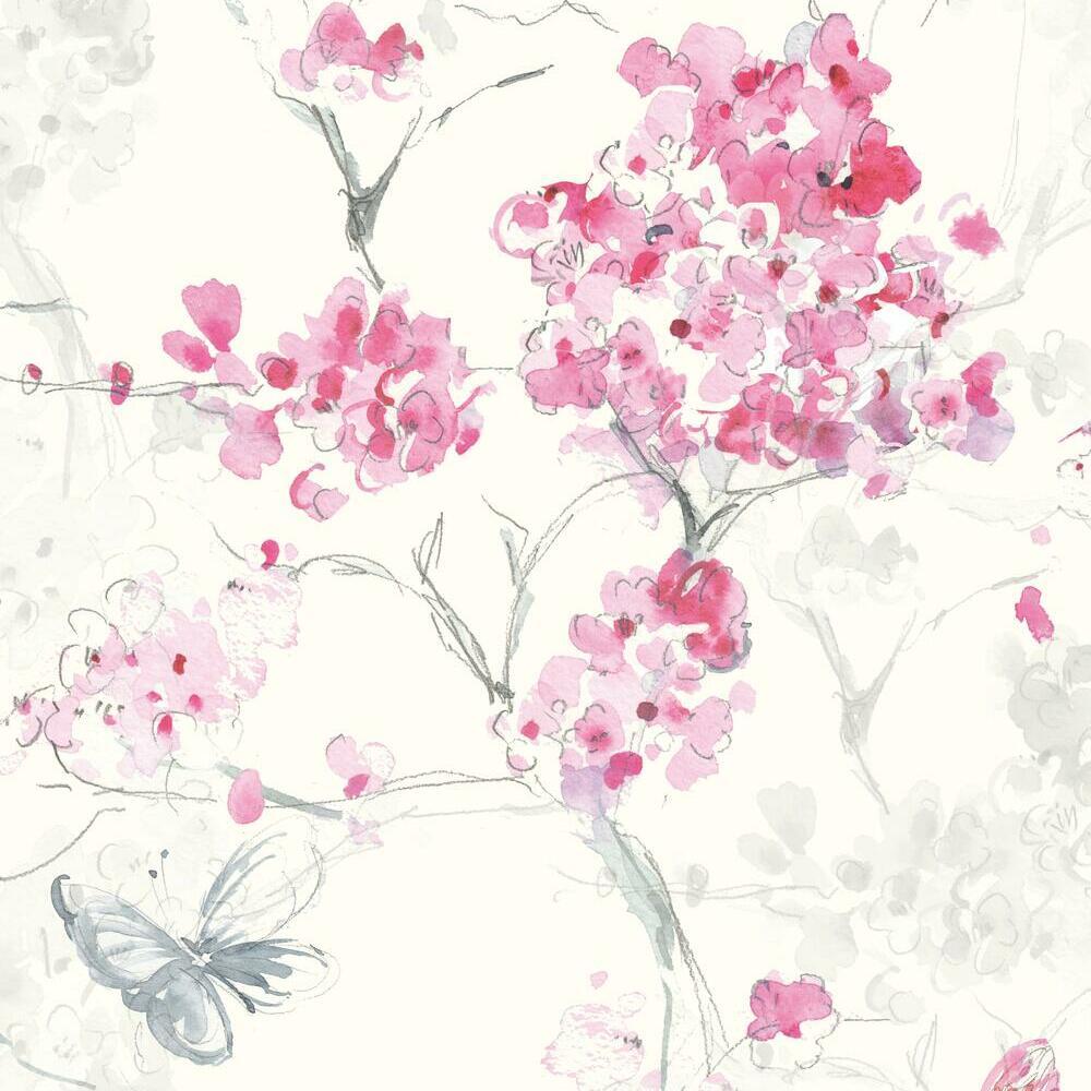 Spring Cherry Blossoms Peel and Stick Wallpaper Peel and Stick Wallpaper RoomMates Roll Pink 