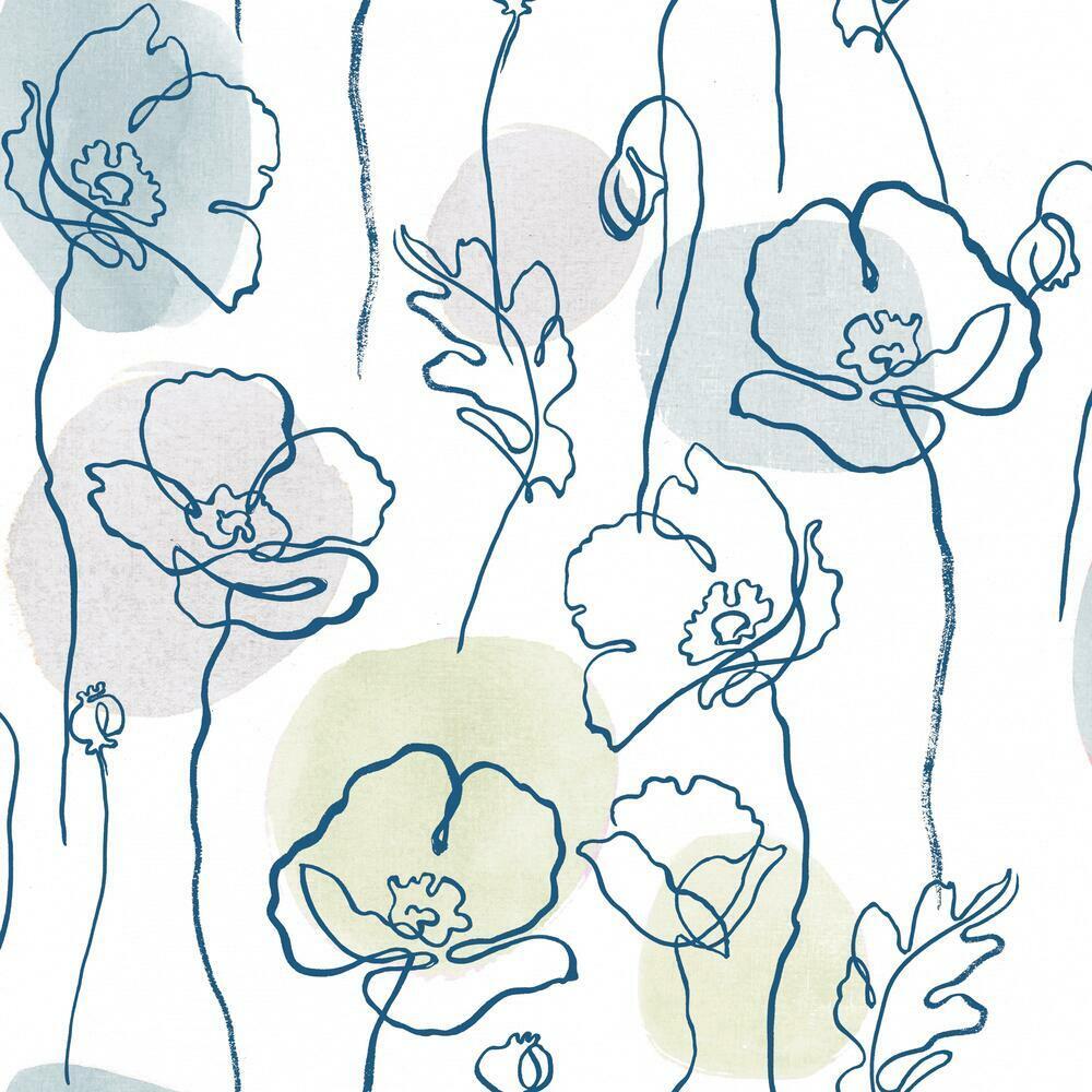 Modern Poppy Peel and Stick Wallpaper Peel and Stick Wallpaper RoomMates Roll Blue 