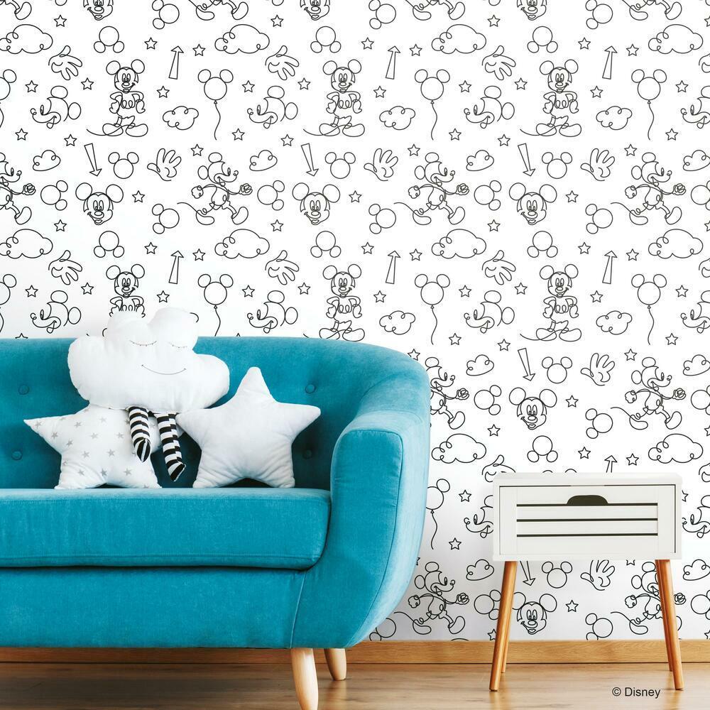 Disney Mickey Mouse Line Art Peel and Stick Wallpaper Peel and Stick Wallpaper RoomMates   