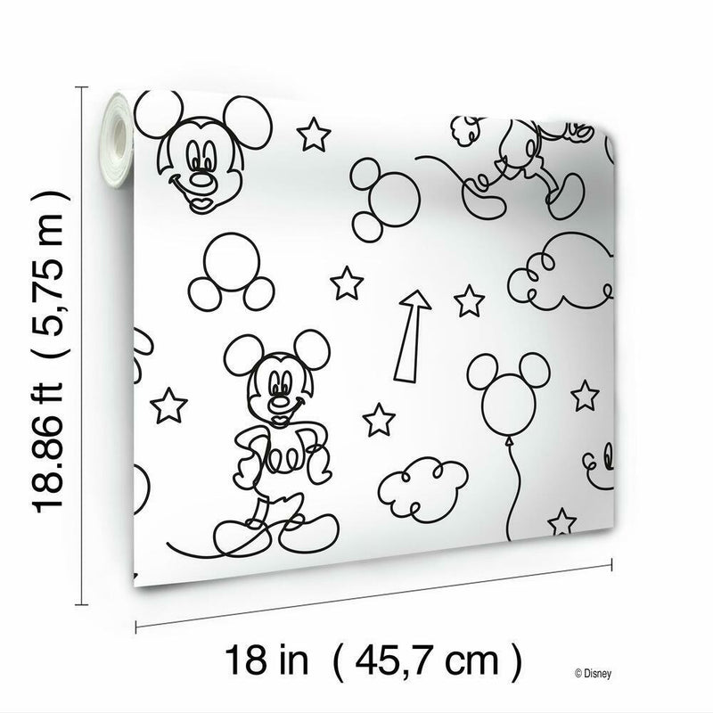 Disney Mickey Mouse Line Art Peel and Stick Wallpaper Peel and Stick Wallpaper RoomMates   
