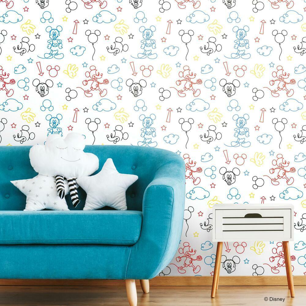 Disney Mickey Mouse Line Art Peel and Stick Wallpaper Peel and Stick Wallpaper RoomMates   