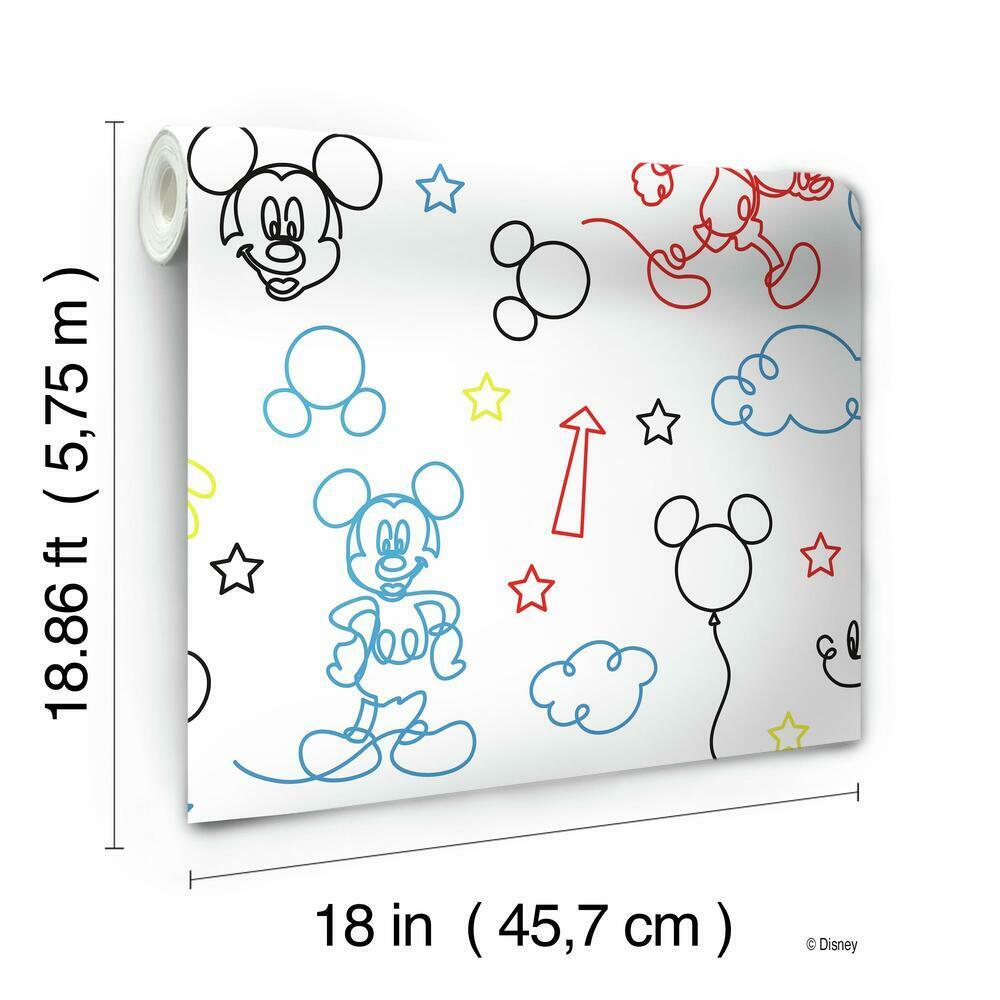 Disney Mickey Mouse Line Art Peel and Stick Wallpaper Peel and Stick Wallpaper RoomMates   