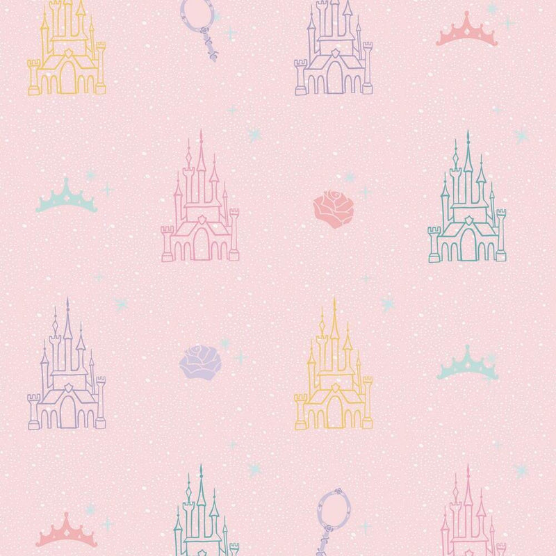 Disney Princess Castle Peel and Stick Wallpaper Peel and Stick Wallpaper RoomMates Roll Pink 