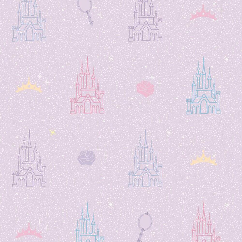 Disney Princess Castle Peel and Stick Wallpaper Peel and Stick Wallpaper RoomMates Roll Purple 