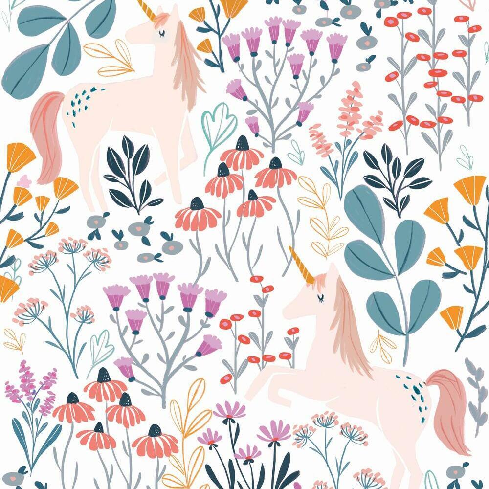 Clara Jean Unicorn Paradise Peel & Stick Wallpaper Peel and Stick Wallpaper RoomMates Roll White 