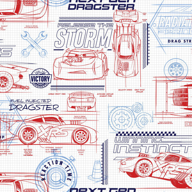 Disney and Pixar Cars Schematic Peel and Stick Wallpaper Peel and Stick Wallpaper RoomMates Roll Red 