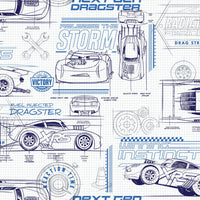 Disney and Pixar Cars Schematic Peel and Stick Wallpaper Peel and Stick Wallpaper RoomMates Roll Blue 