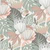 Retro Tropical Leaves Peel and Stick Wallpaper Peel and Stick Wallpaper RoomMates Roll Pink 