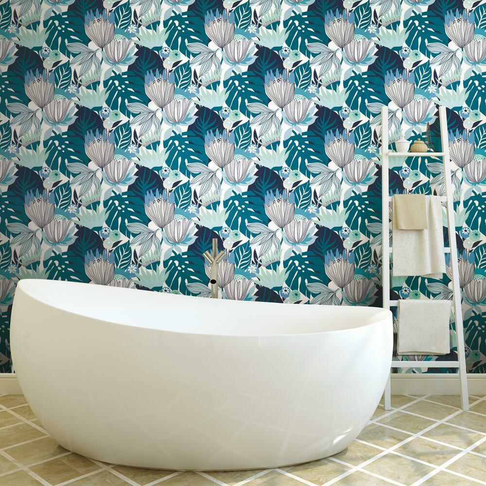 Retro Tropical Leaves Peel and Stick Wallpaper Peel and Stick Wallpaper RoomMates   