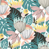 Retro Tropical Leaves Peel and Stick Wallpaper Peel and Stick Wallpaper RoomMates Roll Yellow 