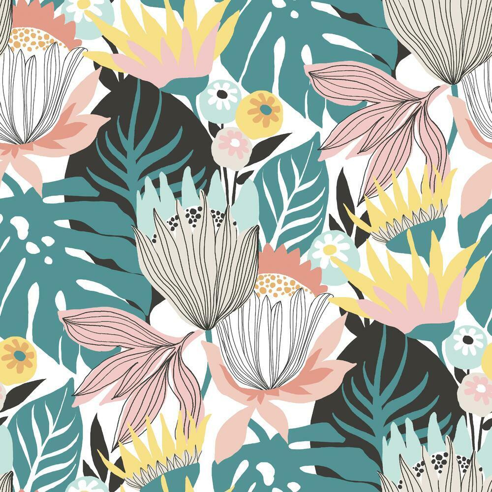 Retro Tropical Leaves Peel and Stick Wallpaper Peel and Stick Wallpaper RoomMates Roll Yellow 