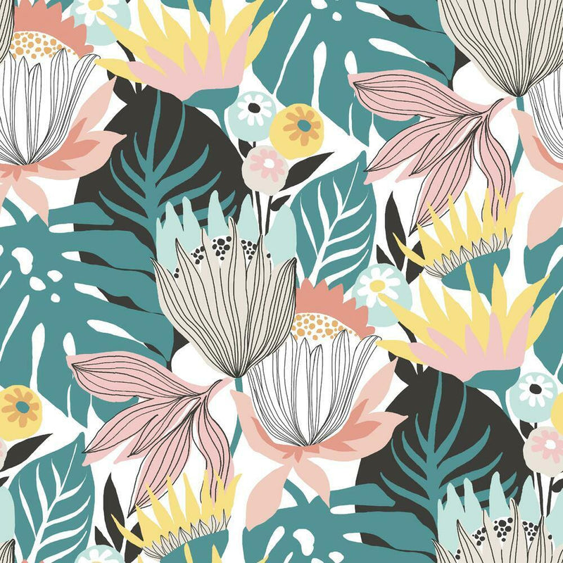 Retro Tropical Leaves Peel and Stick Wallpaper Peel and Stick Wallpaper RoomMates Roll Yellow 