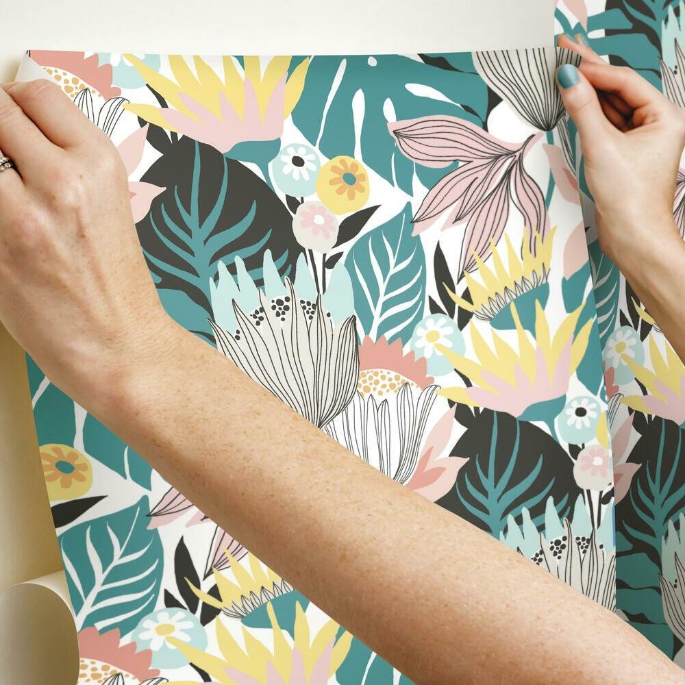 Retro Tropical Leaves Peel and Stick Wallpaper Peel and Stick Wallpaper RoomMates   