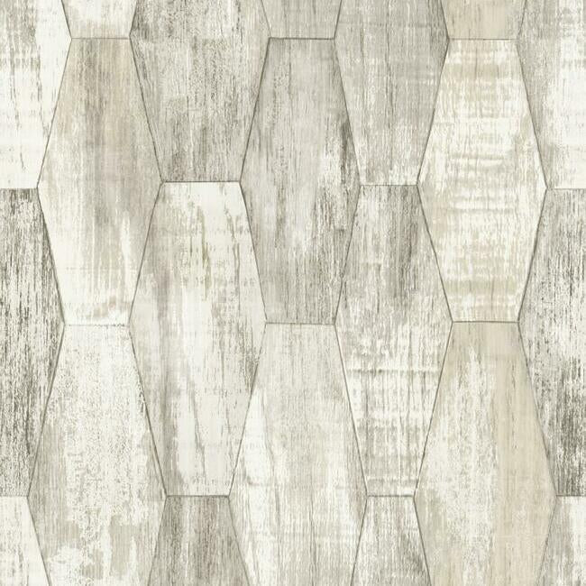 Wood Hexagon Tile Peel & Stick Wallpaper Peel and Stick Wallpaper RoomMates Roll Grey 
