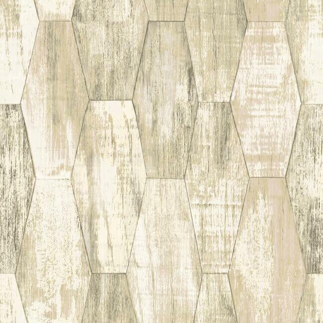 Wood Hexagon Tile Peel & Stick Wallpaper Peel and Stick Wallpaper RoomMates Roll Brown 